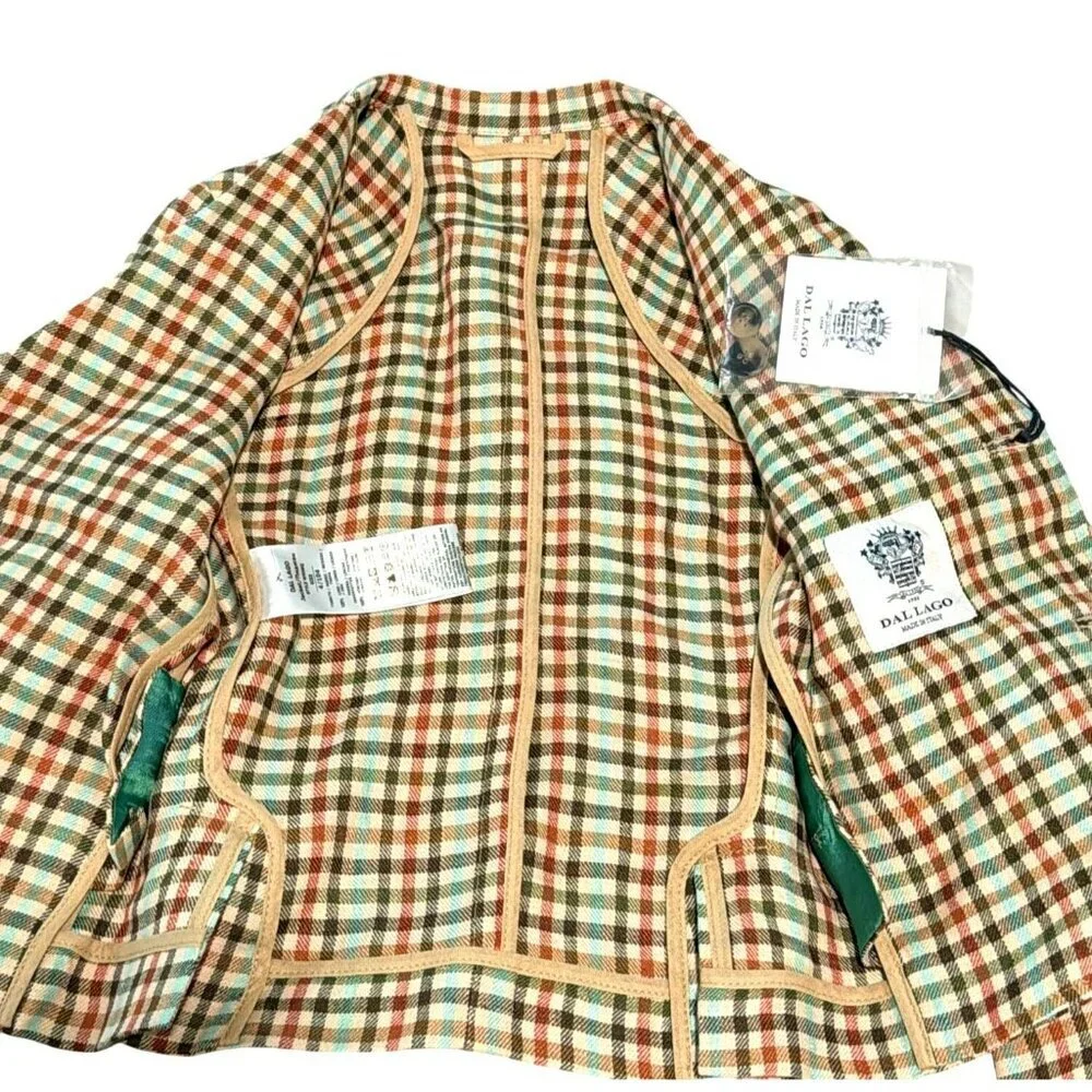 Dal Lago Linen Isaac Plaid Jacket Size 4 Multicolor Made In Italy NWT